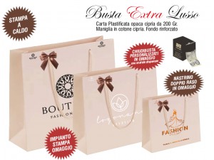 BUSTE IN CARTA LUSSO CIPRIA PLASTIFICAZIONE OPACA EXTRA impianto stampa, chiudibusta e nastrino doppio raso omaggio 